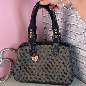 Dooney & Bourke Black and Tan Monogram Satchel